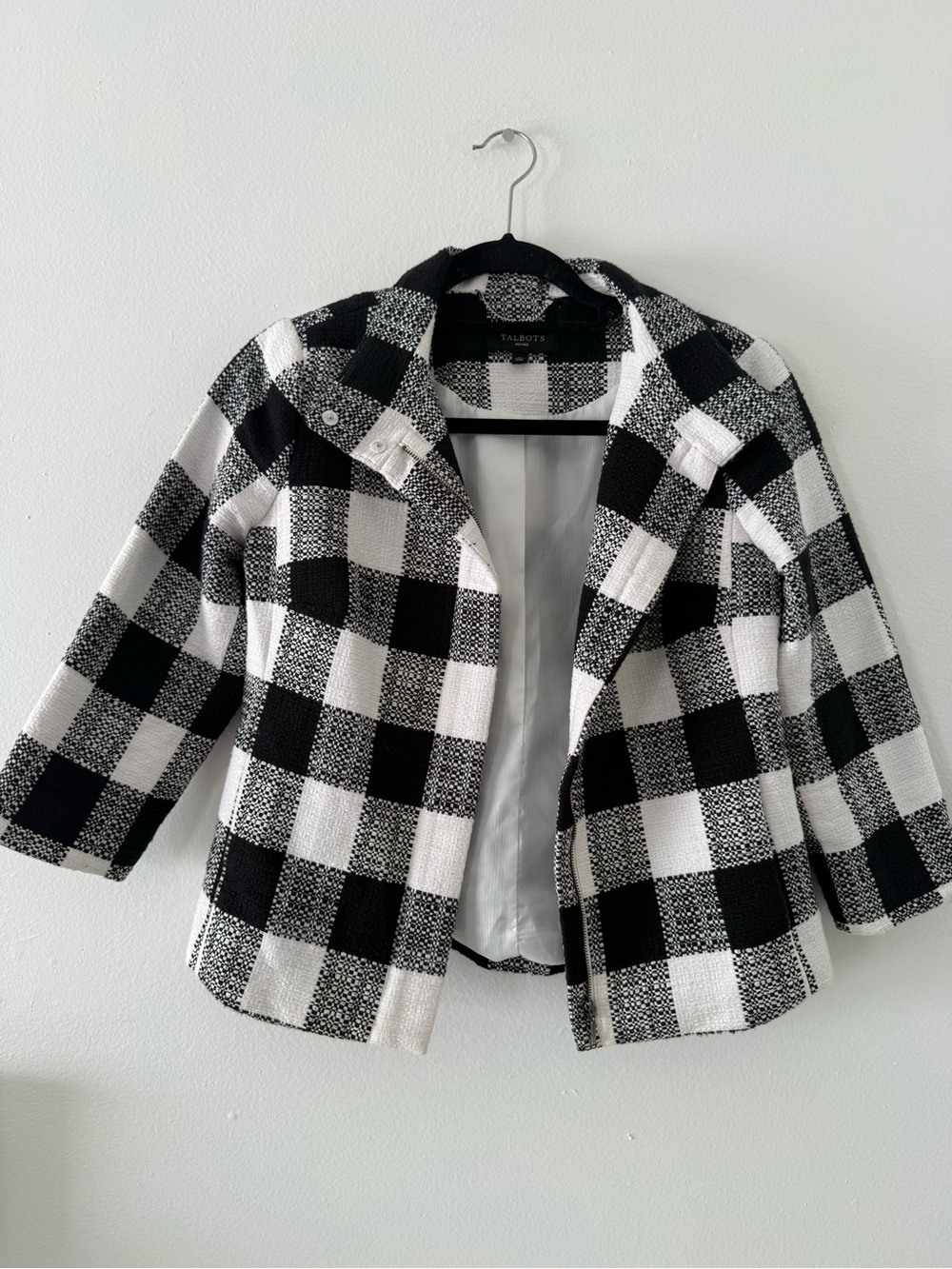 Talbots Black & White Buffalo Check Short Coat